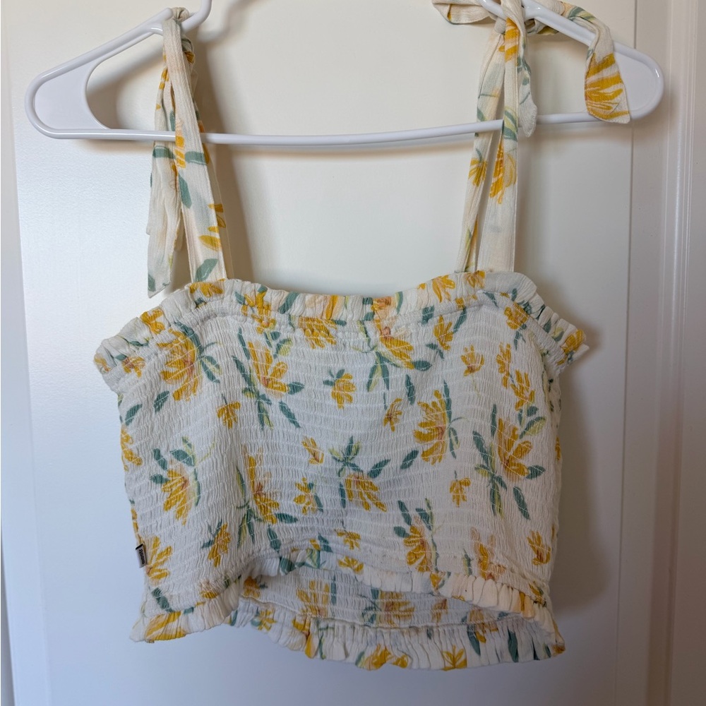 Smocked Floral Crop Top - Yellow and Green